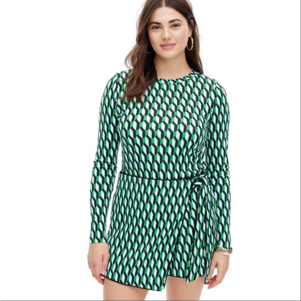 Nwt Dvf X Target Crewneck Arrow Geo Green Long Sleeve Top - Xs, S